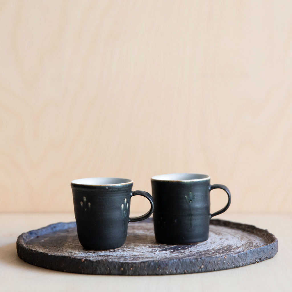Black Green flower Ceramic Mug 05 by Wang Xinghua