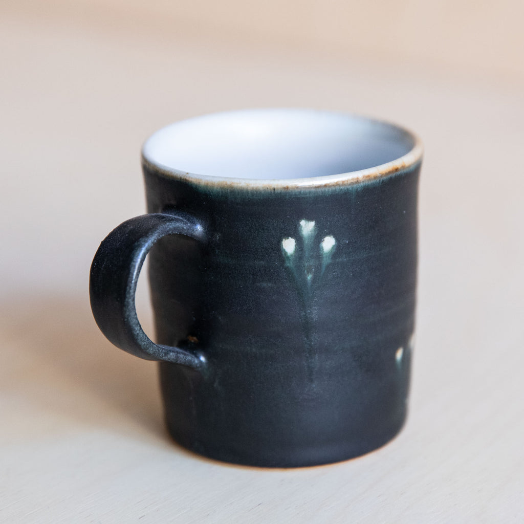 Black Green flower Ceramic Mug 06 by Wang Xinghua