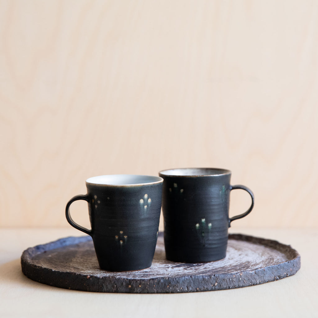Black Green flower Ceramic Mug 07 by Wang Xinghua