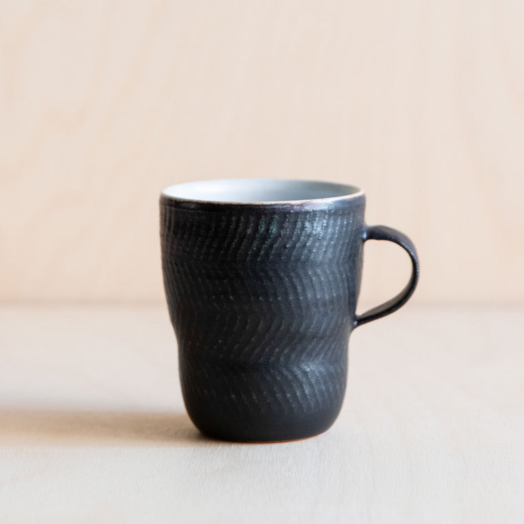 Black Green linear patterned Ceramic Mug 04 by Wang Xinghua