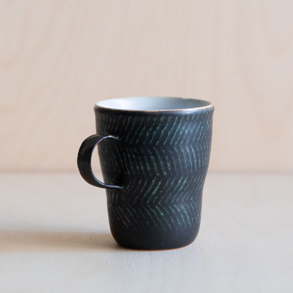 Black Green linear patterned Ceramic Mug 05 by Wang Xinghua