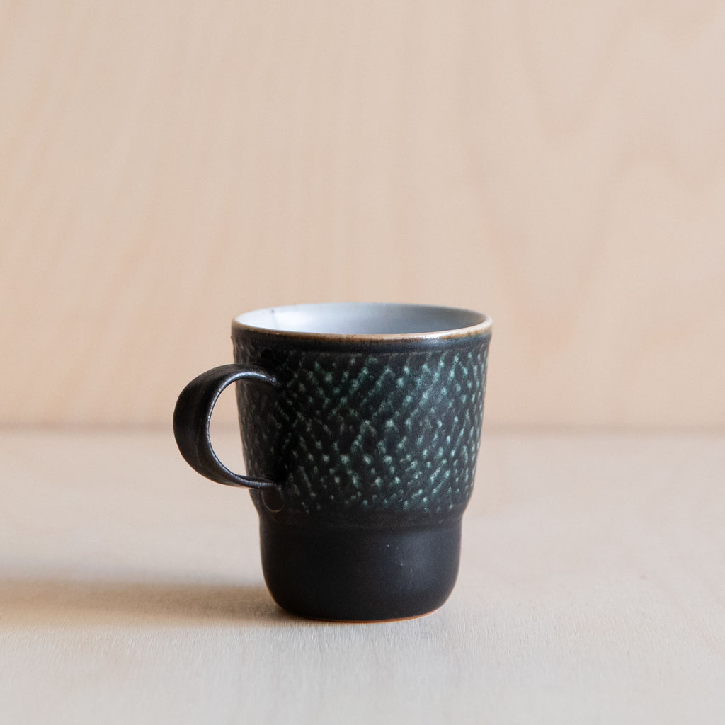 Black Green lattice patterned Ceramic Mug 01 by Wang Xinghua