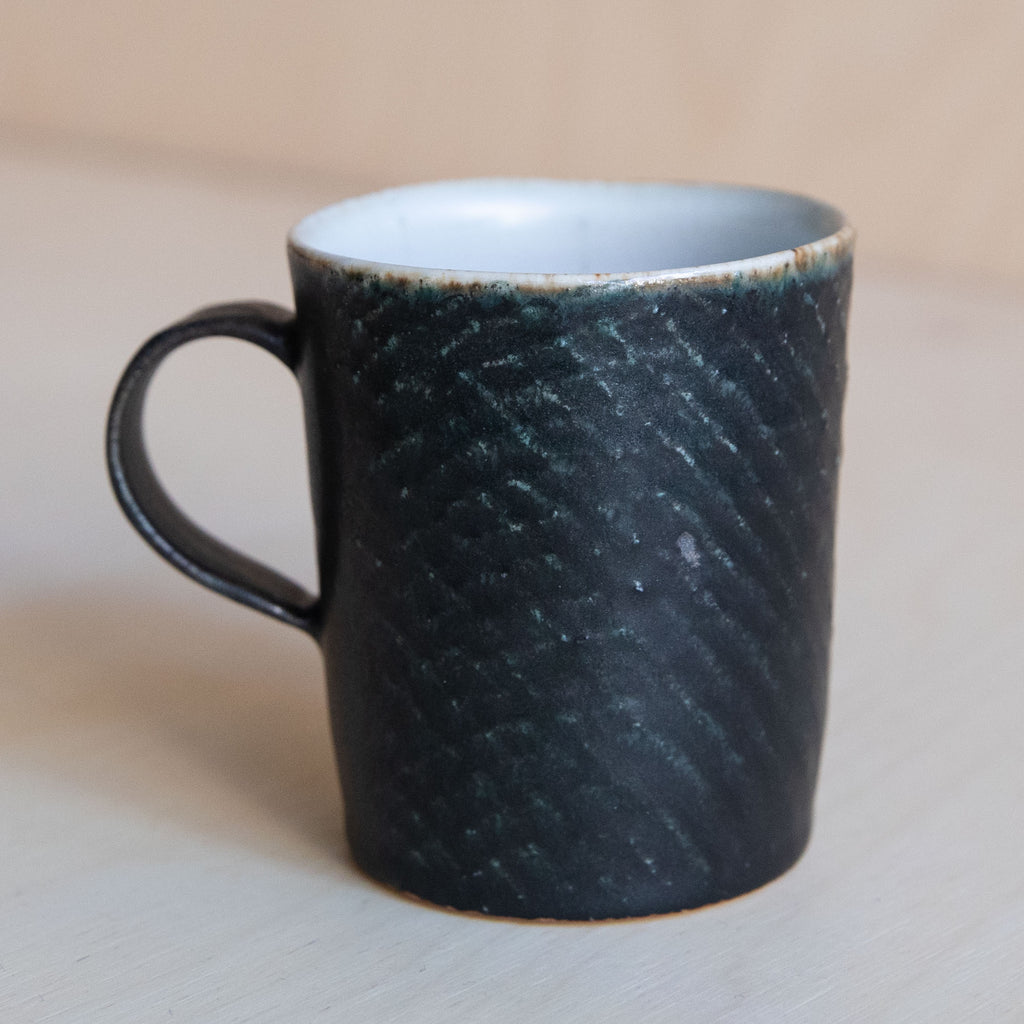 Black Green lattice patterned Ceramic Mug 02 by Wang Xinghua
