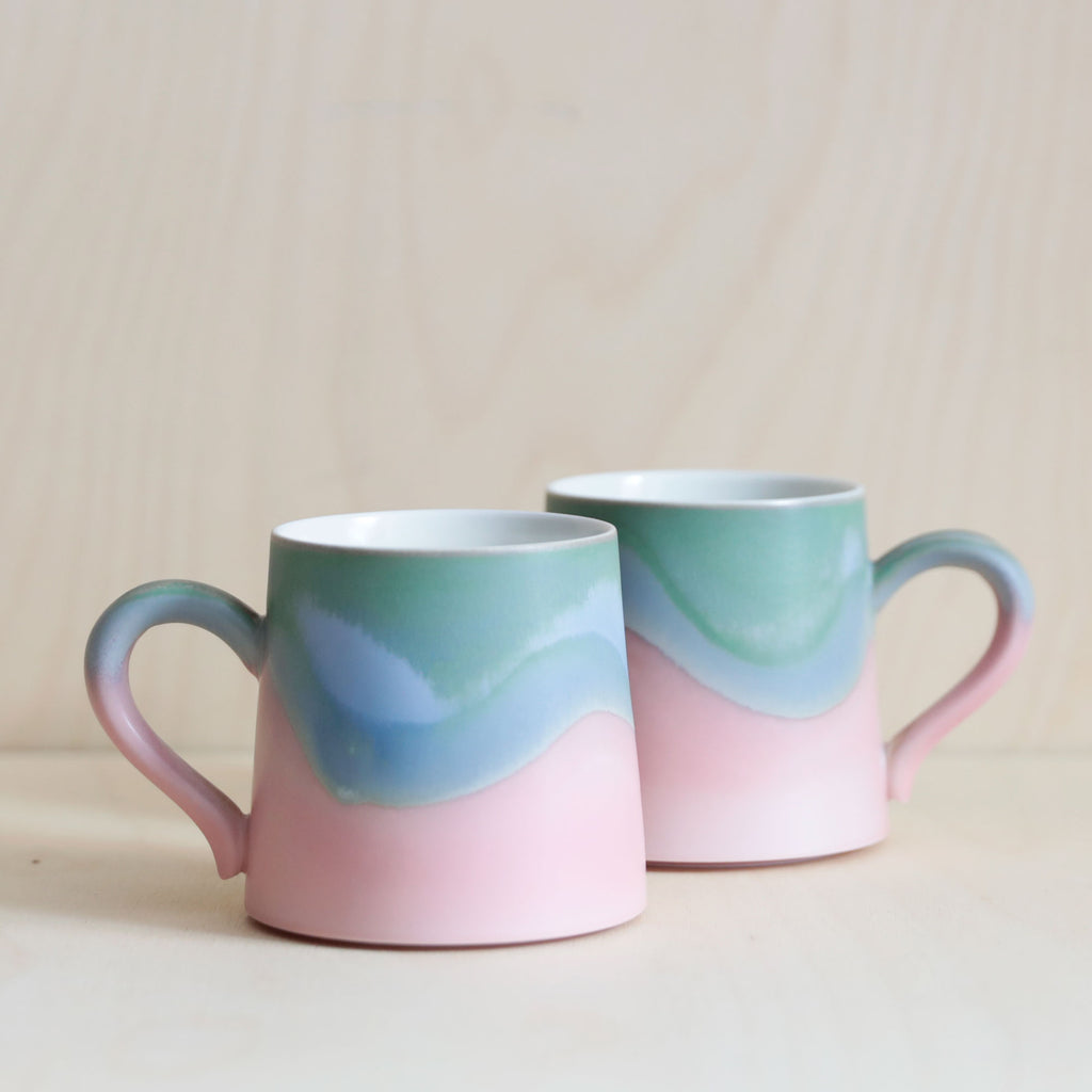 Porcelain Green Blue Pink Glaze Mug