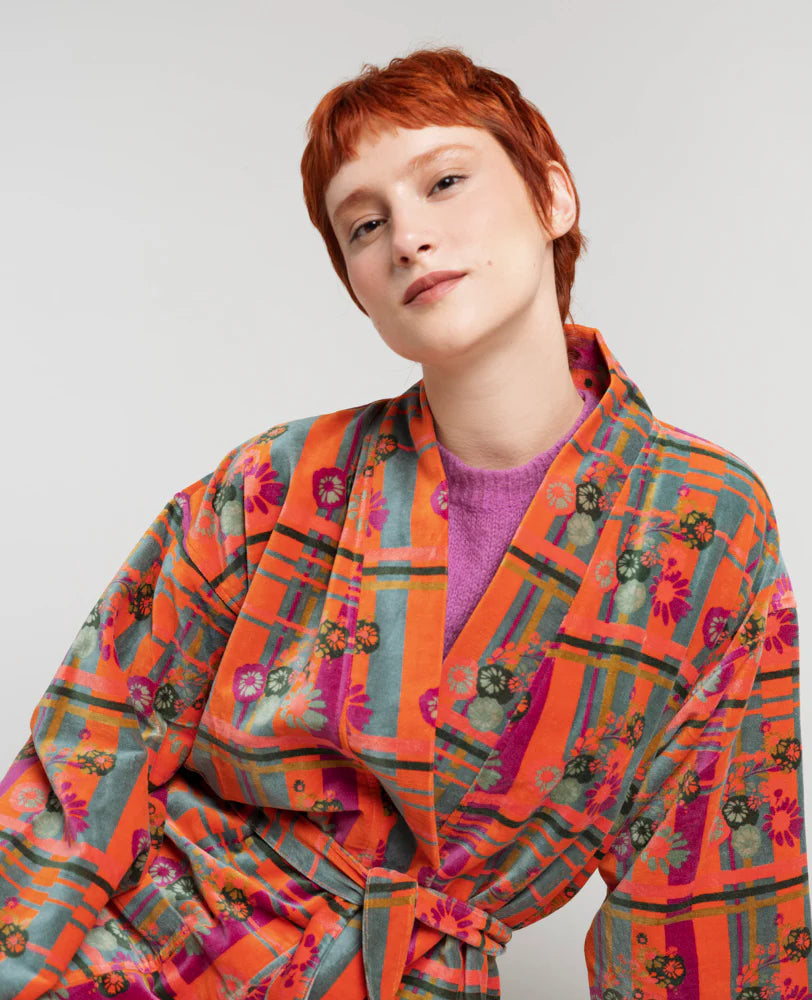 Les Touristes Long Velvet Dressing Gown - Dundee Orange