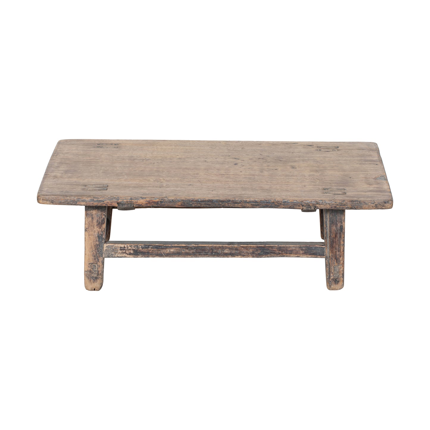 Vintage Chinese low elmwood coffee table in pale wood with rustic design