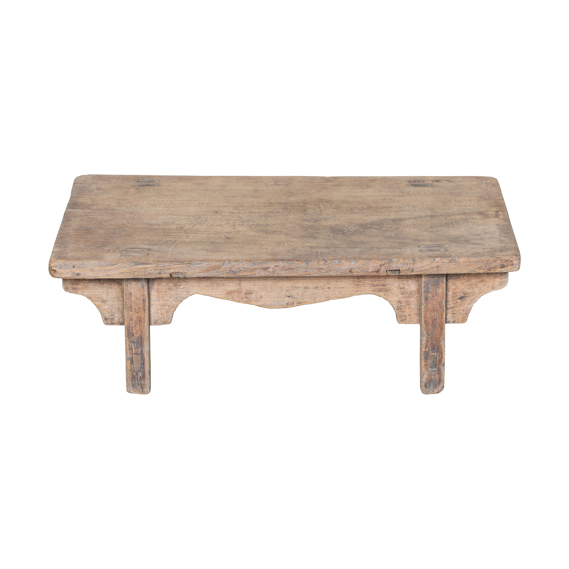 Vintage Chinese low elmwood coffee table from China in pale wood with rustic design