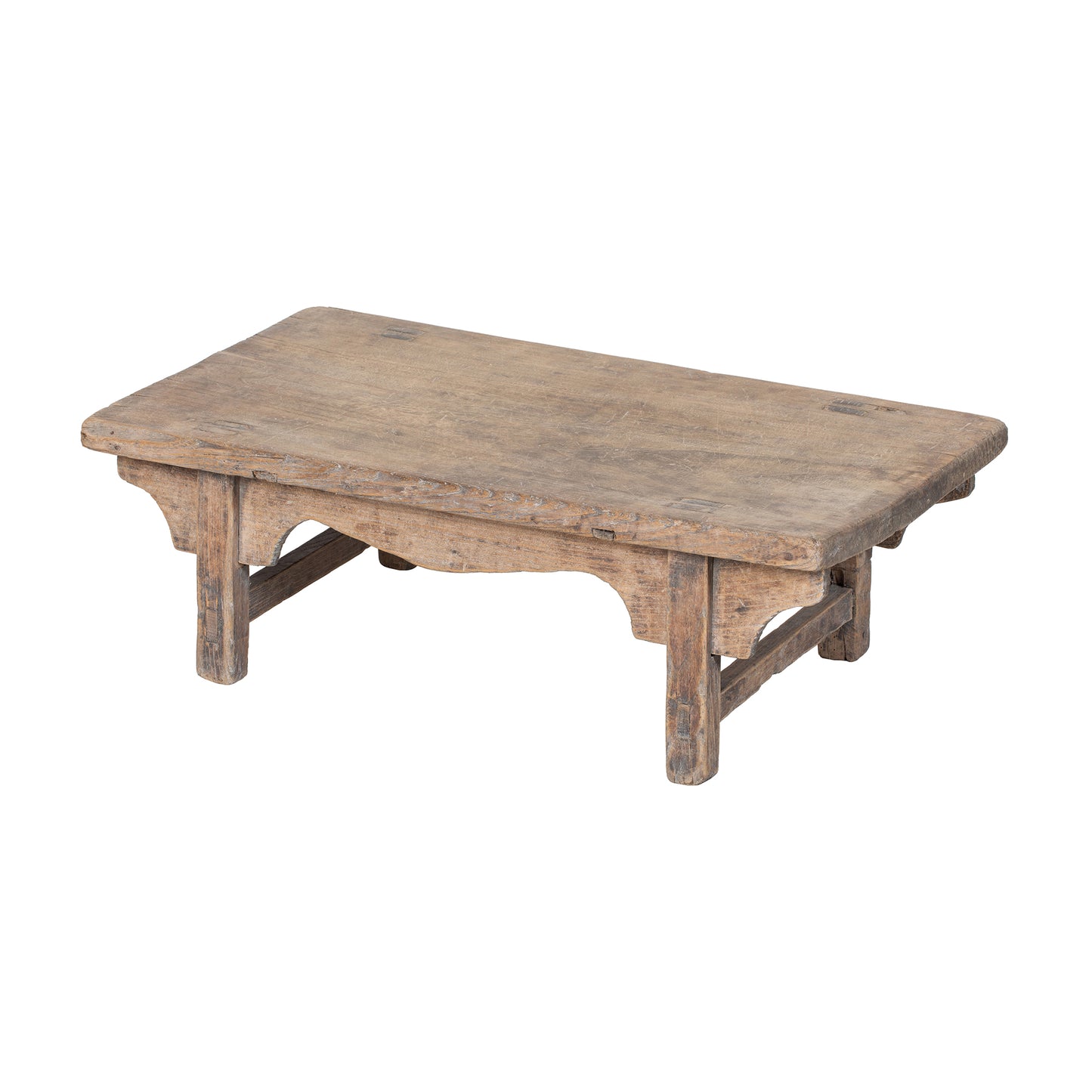 Vintage Chinese low elmwood coffee table from China in pale wood and rustic design