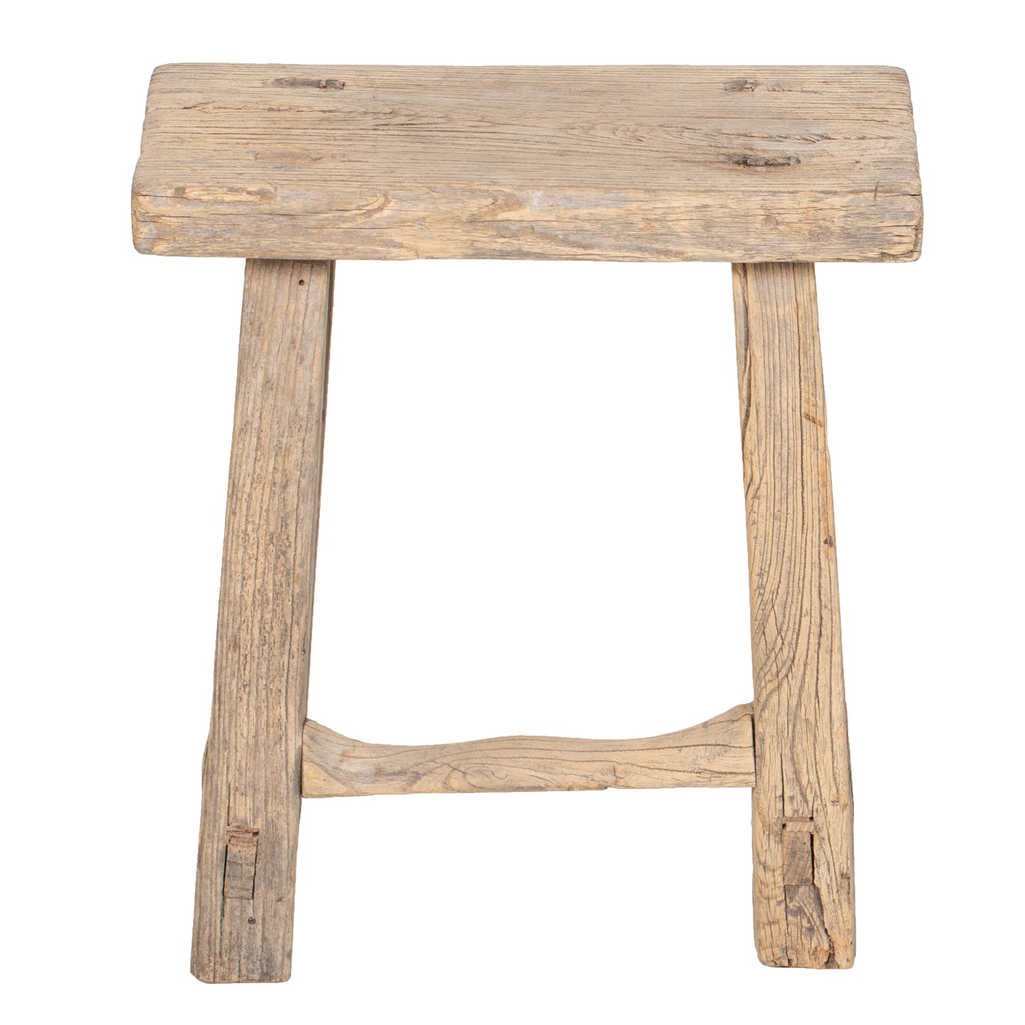 Vintage Chinese Elmwood four legged Stool. Rustic and sturdy. pale wood colour