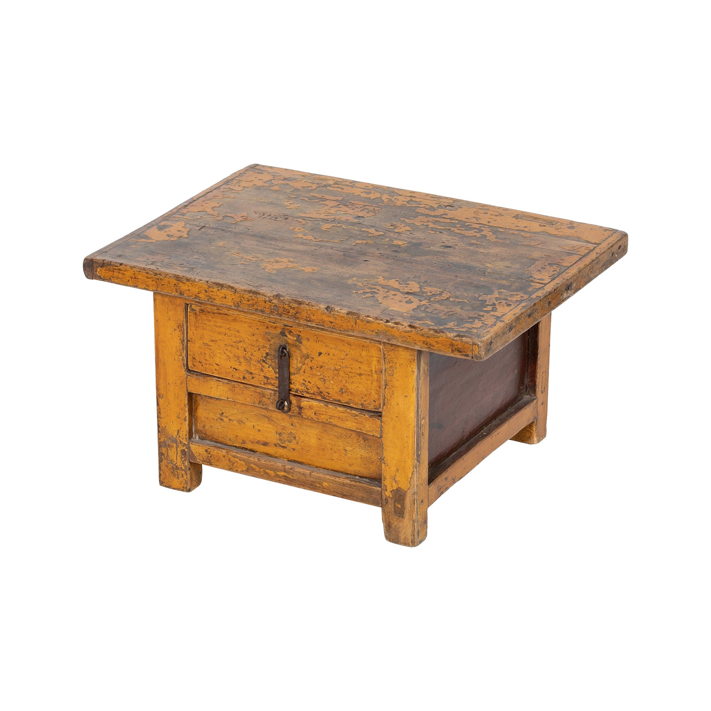 Vintage Chinese Tibetan Style small wooden kang table with a worn finish and one drawer