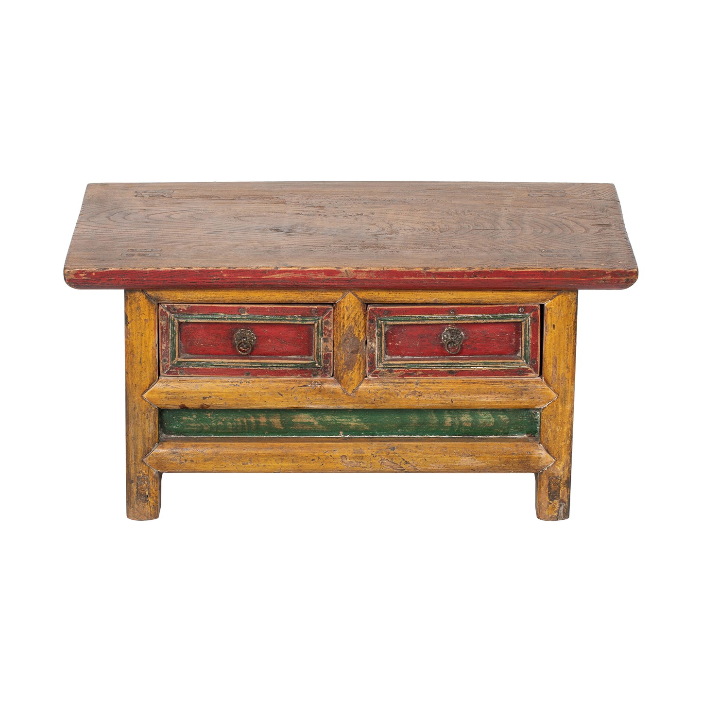 Vintage Chinese Tibetan style kang table with a rustic design and vibrant colours