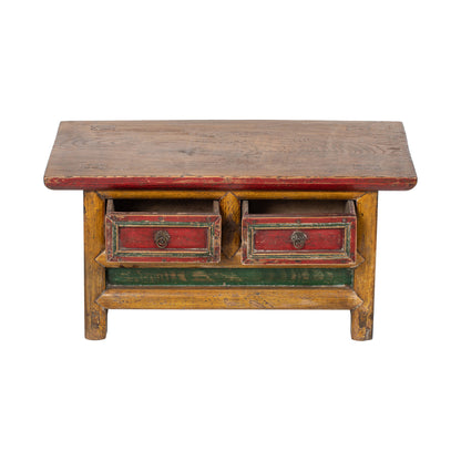 Vintage Chinese Tibetan style Kang Wooden table with vibrant colours , drawers open