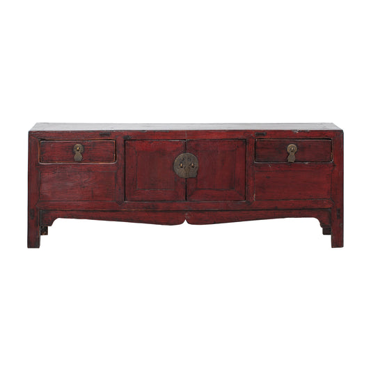 Vintage Chinese Long Narrow Dark Red/brown Cabinet