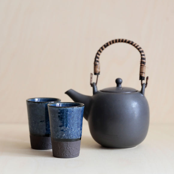 Set of Four Dark Blue Japanese Teacups
