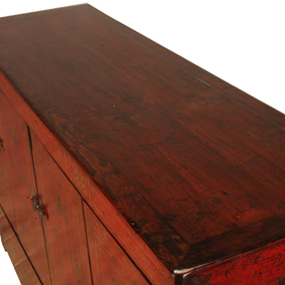 Vintage Chinese Hand Painted Red Dongbei Sideboard