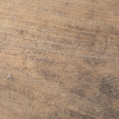 Close up of vintage low elmwood coffee table from China, worn wooden grain and texture