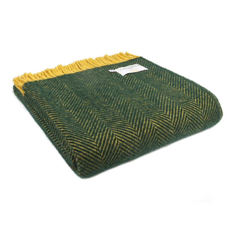 Lifestyle Herringbone Weave Blanket - Emerald & Mustard