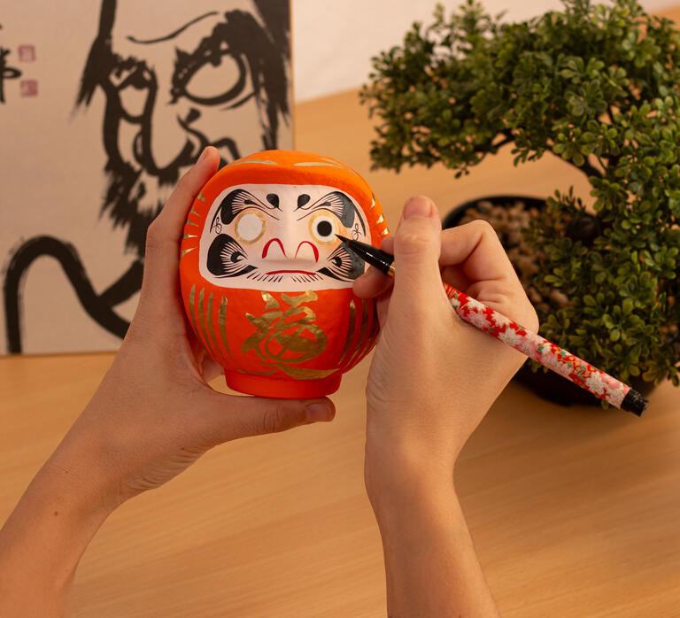 Large Orange Traditional Daruma - Friendship