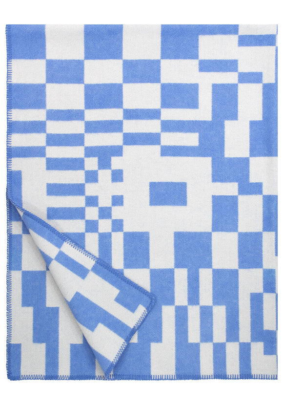 Koodi Wool Woven Blanket - Blue/Beige