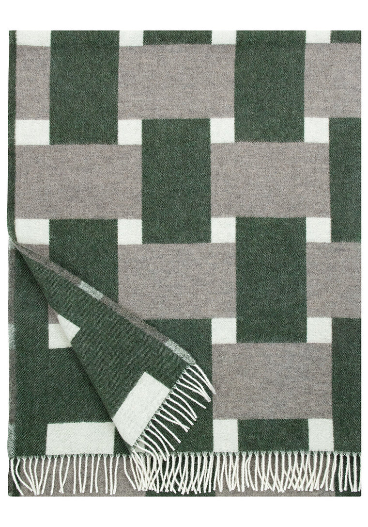 Punos Wool Woven Blanket - Olive/White