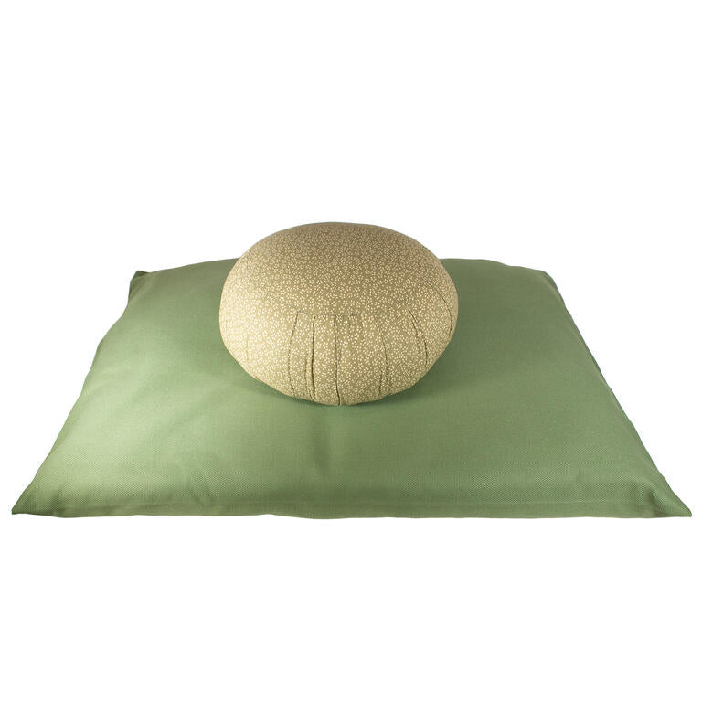 Kapok Round Zafu Meditation Cushion - Green Sakura