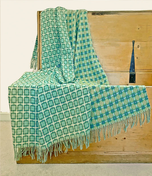 Aqua green Basket Weave Throw by Paulette Rollo