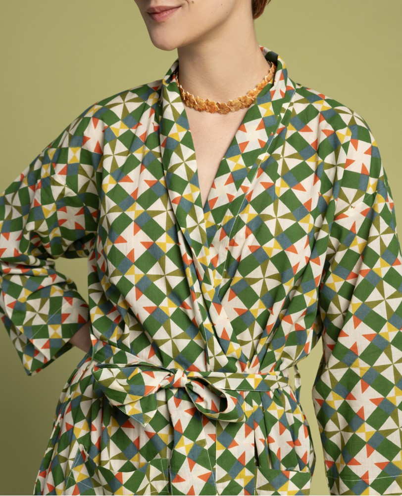Les Touristes Long Cotton Dressing Gown - Absynth Mosaic