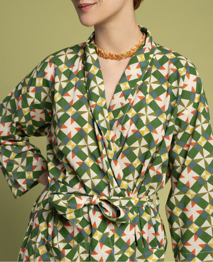 Les Touristes Long Cotton Dressing Gown - Absynth Mosaic