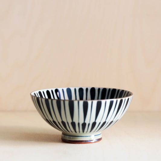 Japanese Striped Porcelain Rice Bowl