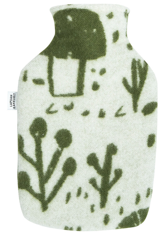 Wool Cover Hot Water Bottle - Olive white