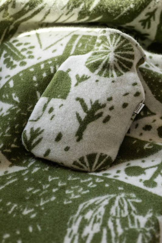 Wool Cover Hot Water Bottle - Olive white