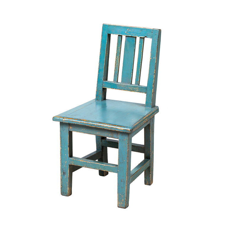 Blue Vintage Chinese Wooden Child's Chair 02