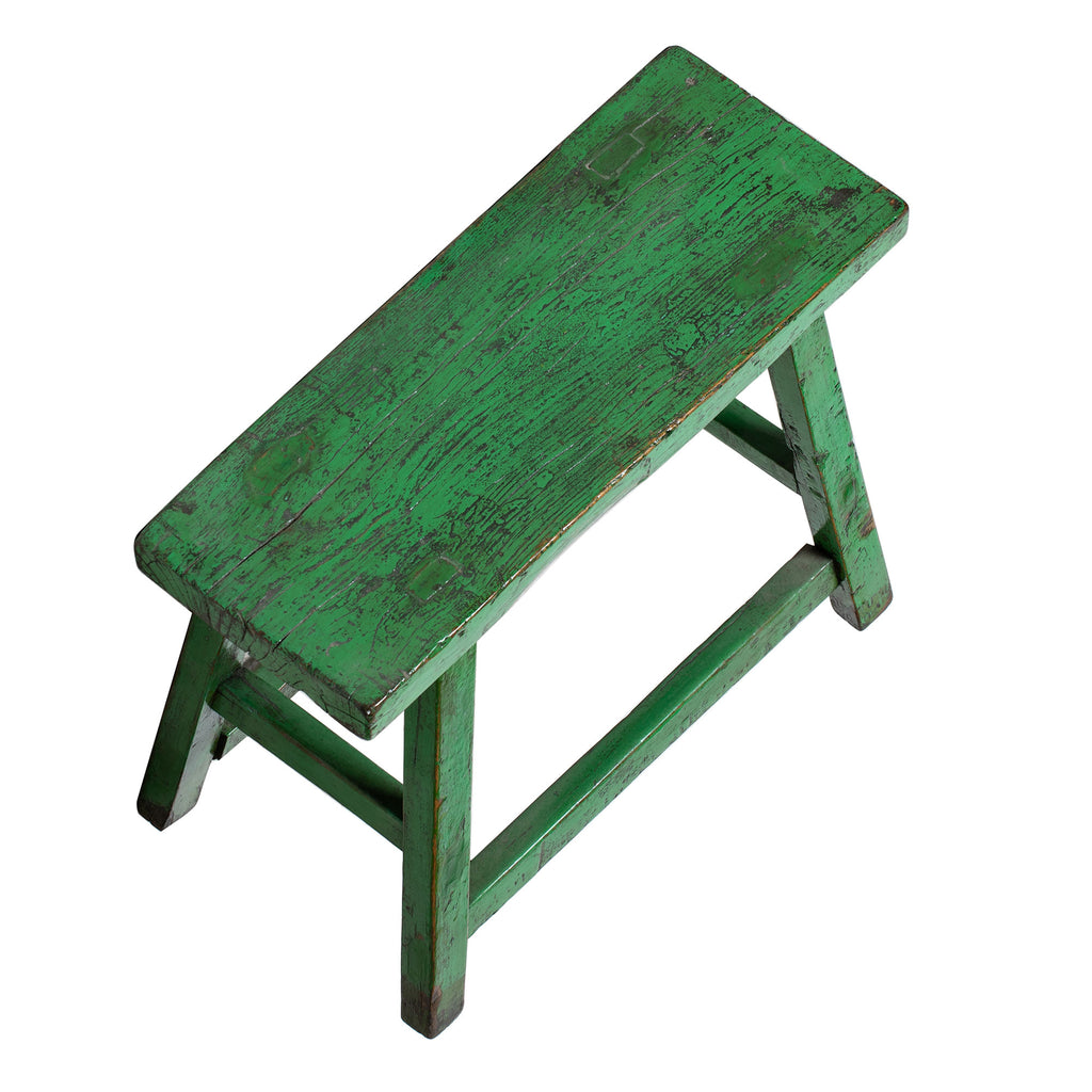 Vintage Chinese Four Legged Long Stool in Green