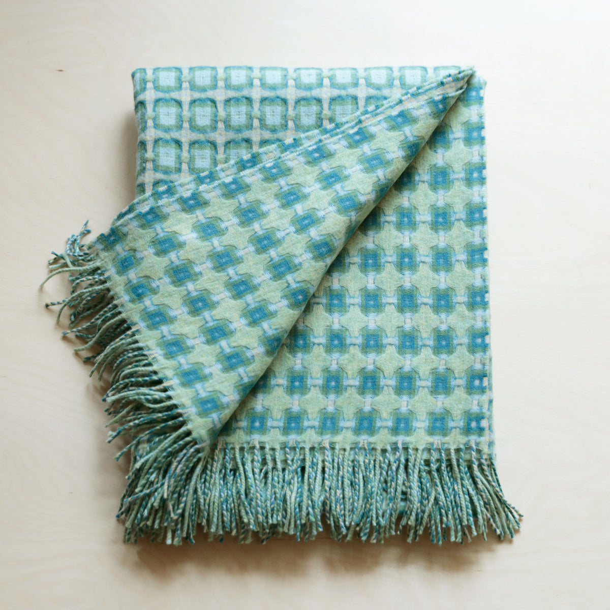 Aqua green Basket Weave Throw by Paulette Rollo