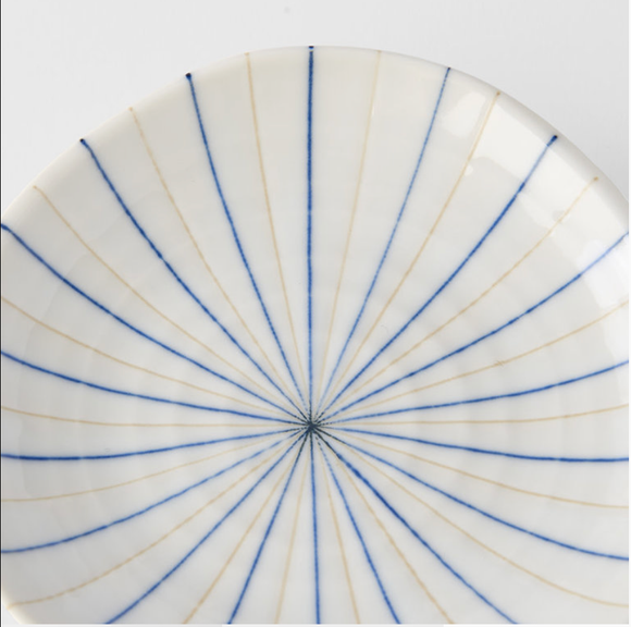 Blue Yellow Lines Verging On White Small Plate