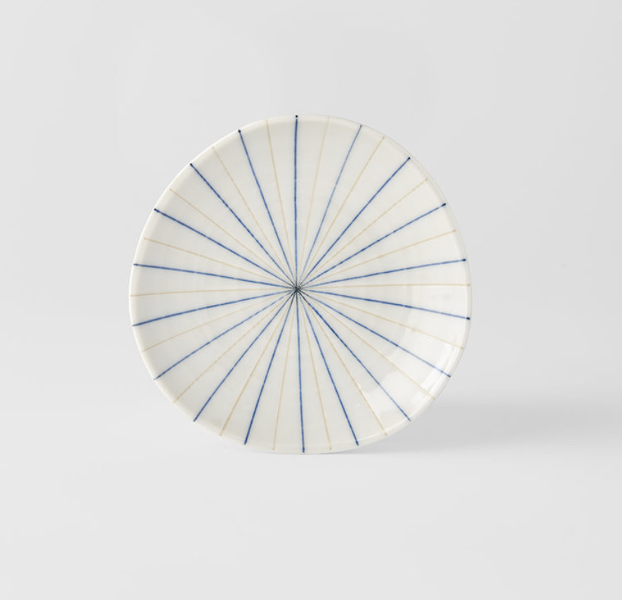 Blue Yellow Lines Verging On White Small Plate