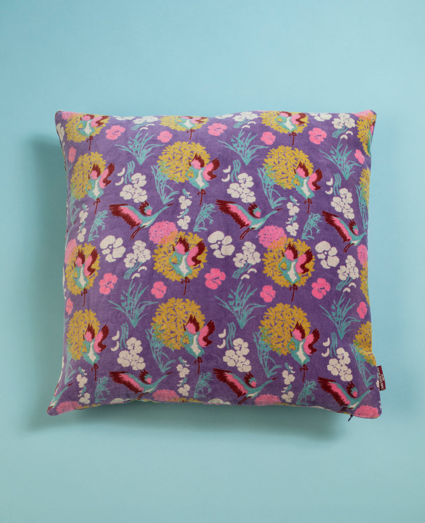 Square Cotton Velvet Cushion-Heron Purple