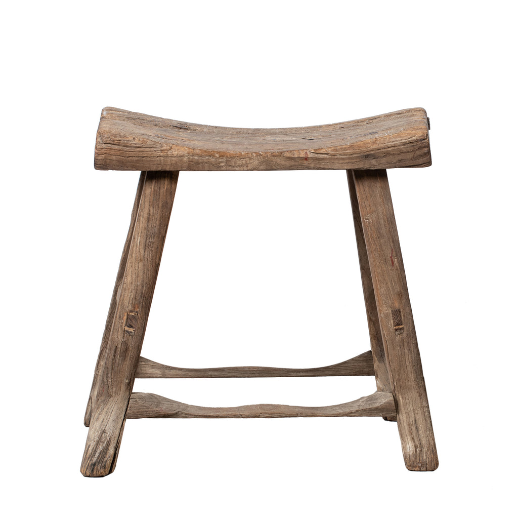Rustic Elm Chinese Four-Legged Wooden Stool 02