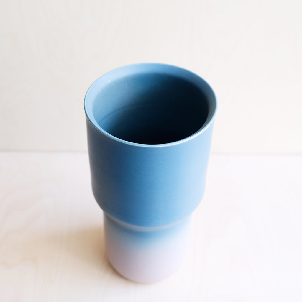Large Matt Porcelain Blue and Pink Vase
