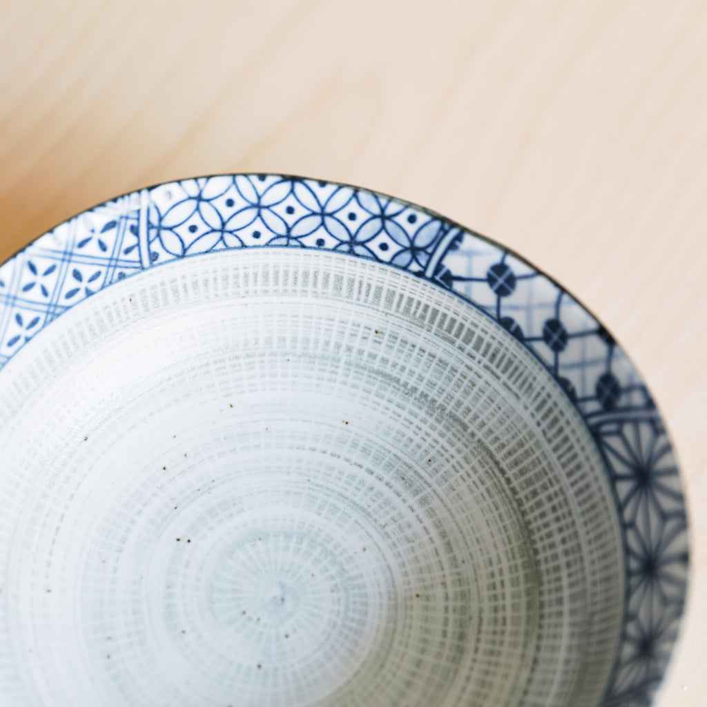Medium Japanese Ceramic Bowl with Geometric Collage Pattern