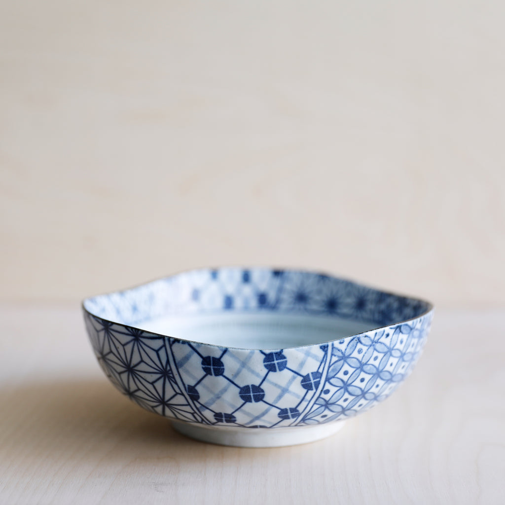 Small Japanese Ceramic Bowl with Geometric Collage Pattern