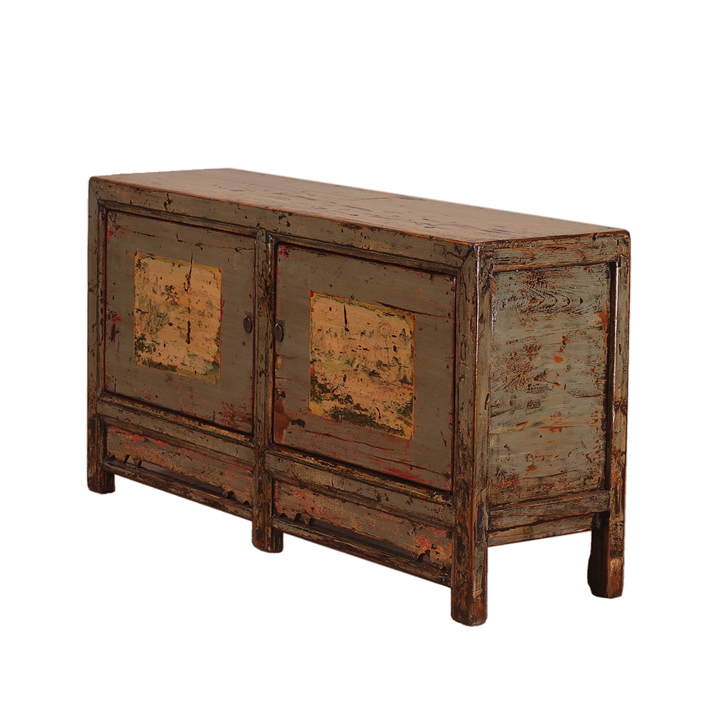 Vintage Chinese Two-Door Sideboard with Faded painting