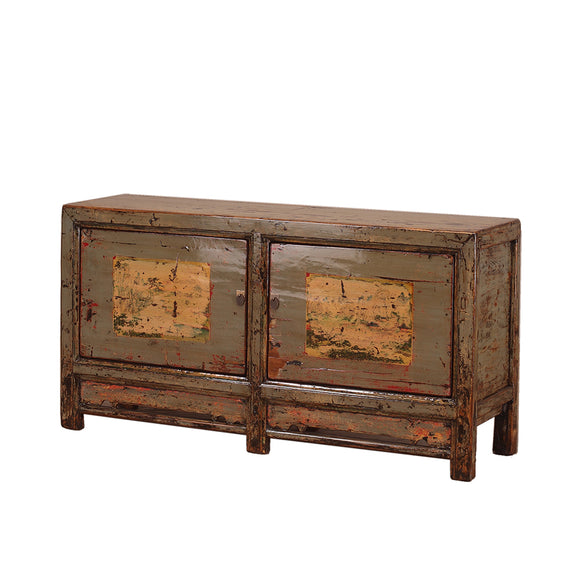 Vintage Chinese Two-Door Sideboard with Faded painting