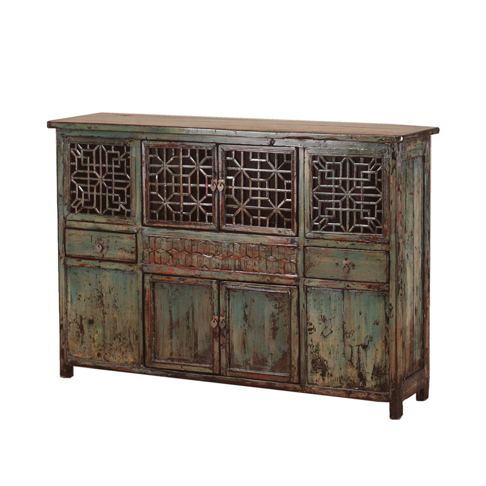 Vintage Chinese Lattice-Fronted Cabinet from Hebei Province