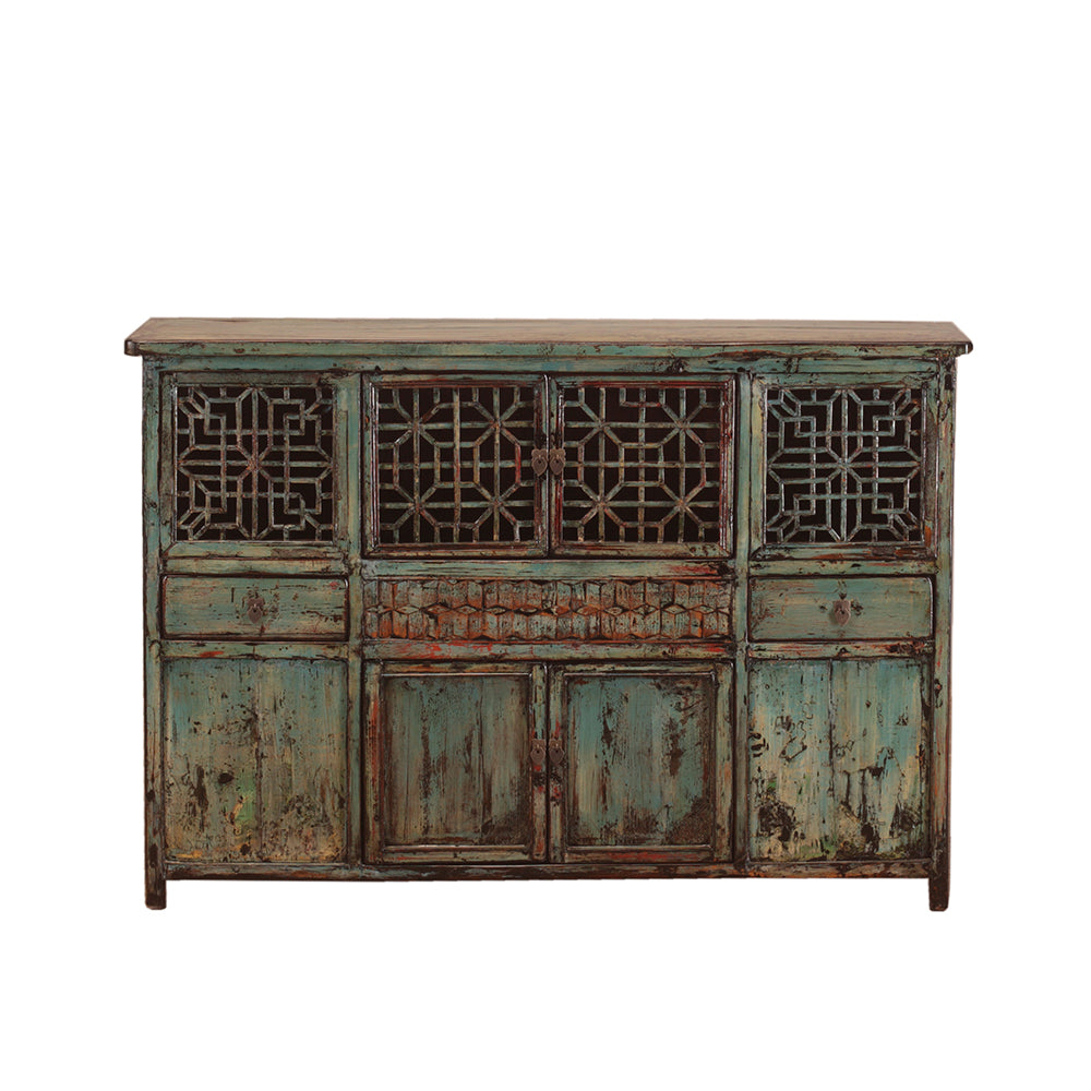 Vintage Chinese Lattice-Fronted Cabinet from Hebei Province