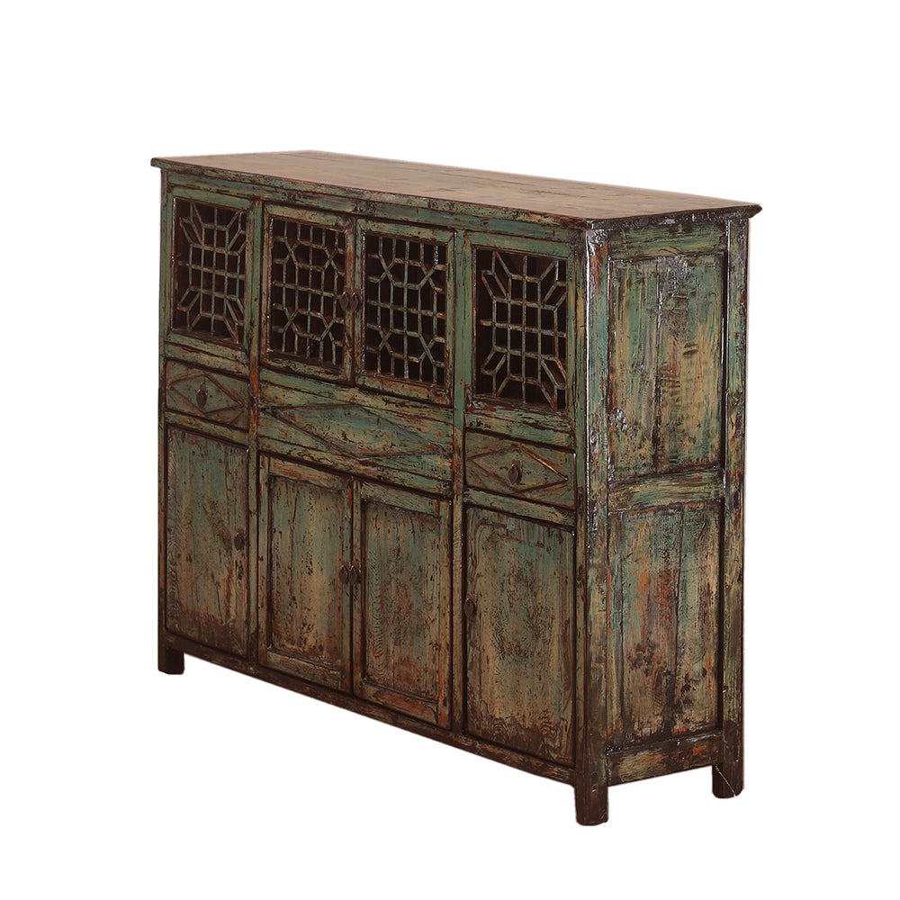 Chinese vintage Lattice woodwork Cabinet side side view