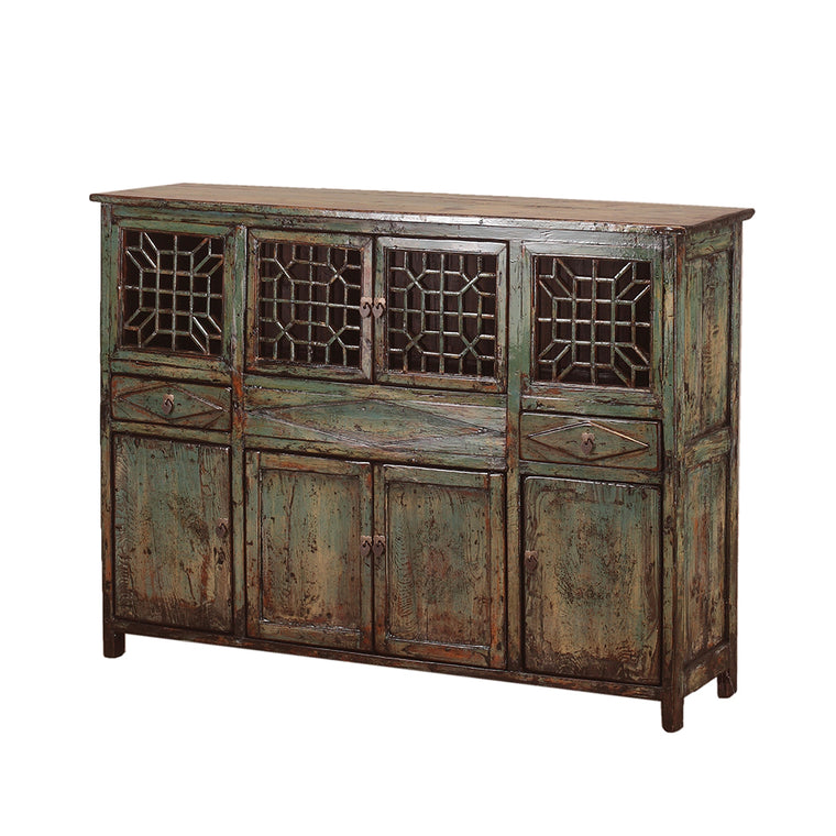 Chinese vintage Lattice woodwork Cabinet Sideview