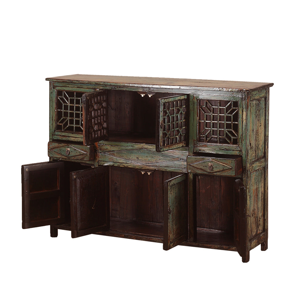 Chinese vintage Lattice woodwork Cabinet open view