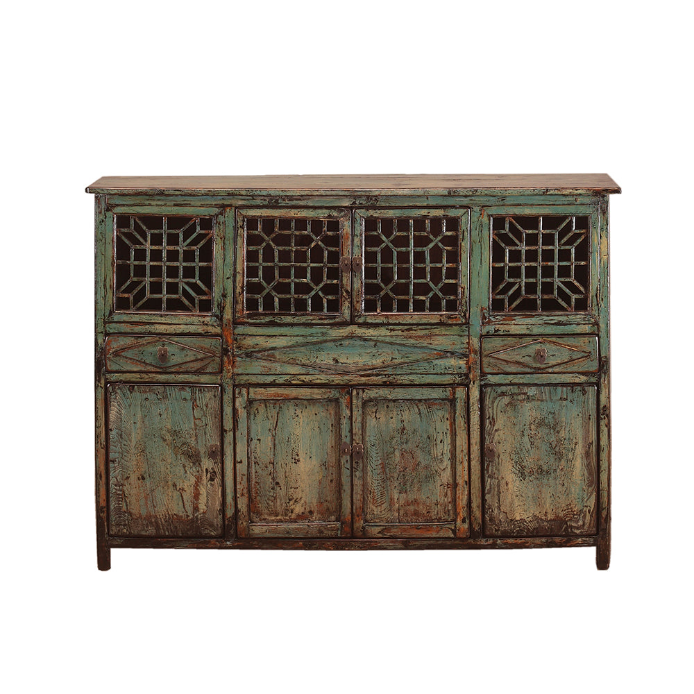 Chinese vintage Lattice woodwork Cabinet Frontview