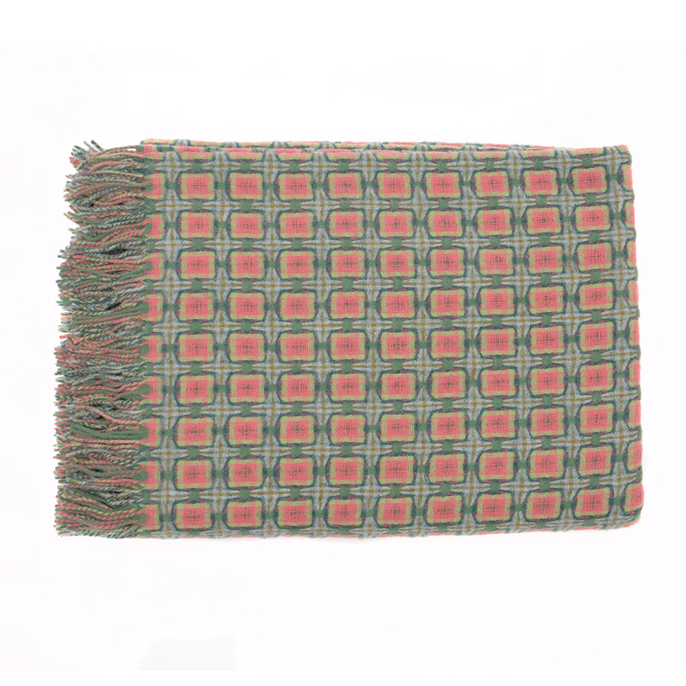 Green and Coral Basket Weave Throw by Paulette Rollo - Chinese homewares- Rouge Shop antique stores London - city furniture